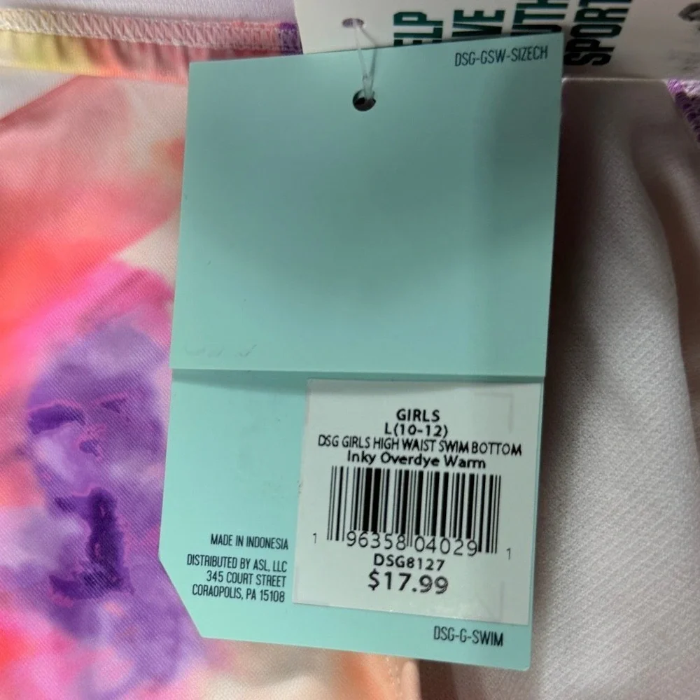 Lot of 2 DSG Girls Swim Bottoms L 10-12 Blue Swim Short High Waist Floral NWT